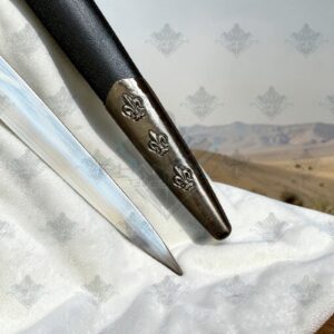 french-fleur-de-lis-medieval-dagger-mini-replica-stainless-steel-blade-with-scabbard-gothic-knight-collectible-cosplay-prop-historical-gift